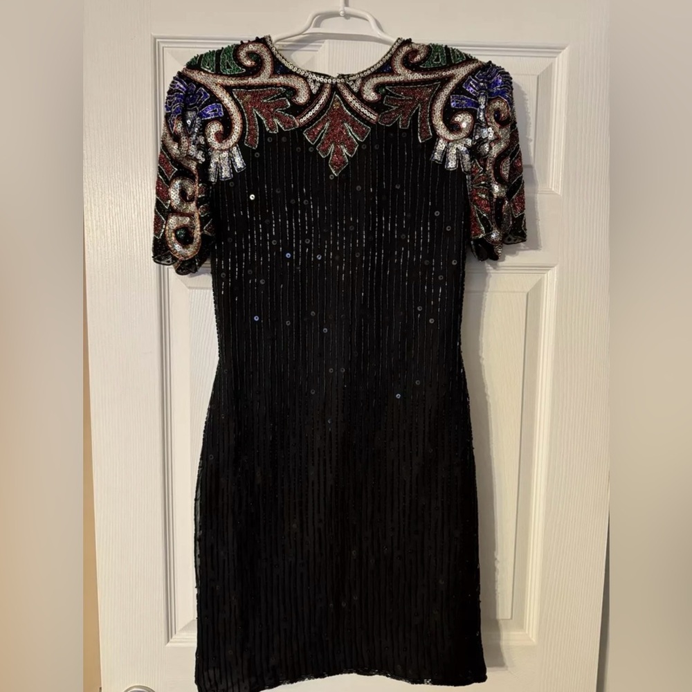 Scala Vintage Sequin & Beaded Silk Evening Dress Size Medium